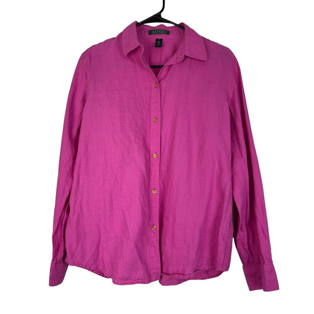 Ralph Lauren 100% Linen Button Front Long Sleeve Top Medium Light Office Wear